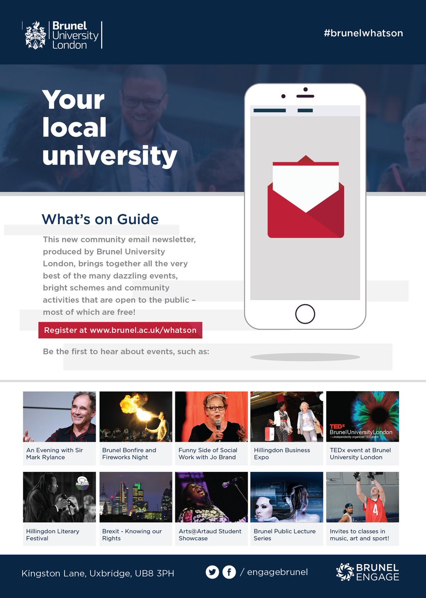 If you want to know more about how you can get involved with the exciting things happening at @Bruneluni, your local university, then make sure to register for their What's On Guide! Events, classes, public lectures, holiday clubs and more... register at brunel.ac.uk/initiatives