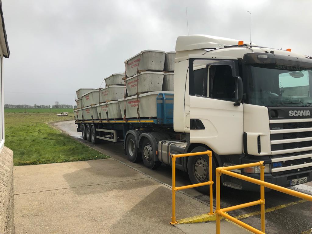 Another load of our precast concrete drinking troughs ready to leave our yard early this morning #MurphyConcrete #safetyfirst