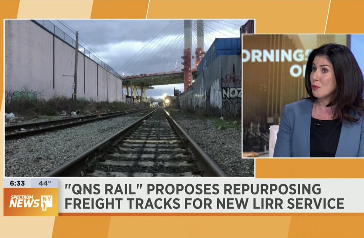 ElizCrowleyNYC's tweet photo. Was good to be with @patkiernan today #MorningsOn1 to talk about @QNSrail and #Queens’ need for better access to transit service. @MTA This proposal can pay for itself, ease congestion and take cars of the street! #FairShare #BetterService #QnsRail https://t.co/RzpEl44zkW