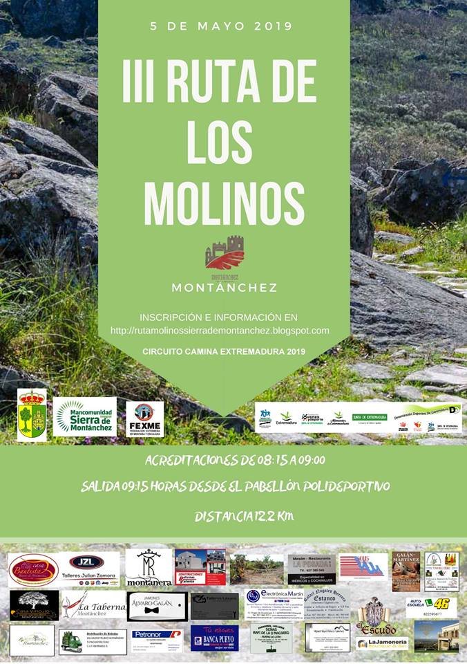 MancoMontanchez's tweet photo. INSCRIPCIÓN III RUTA DE LOS MOLINOS - 5 DE MAYO DE 2019 - MONTÁNCHEZ

Ya puedes inscribirte III Ruta de los Molinos (4€ Federados y 6€ No Federados hasta el día 26 de abril) Podéis inscribiros en https://t.co/cmzIEt2kBJ 
O personalmente en el ayuntamiento de Montánchez. https://t.co/bSDlKGv07M