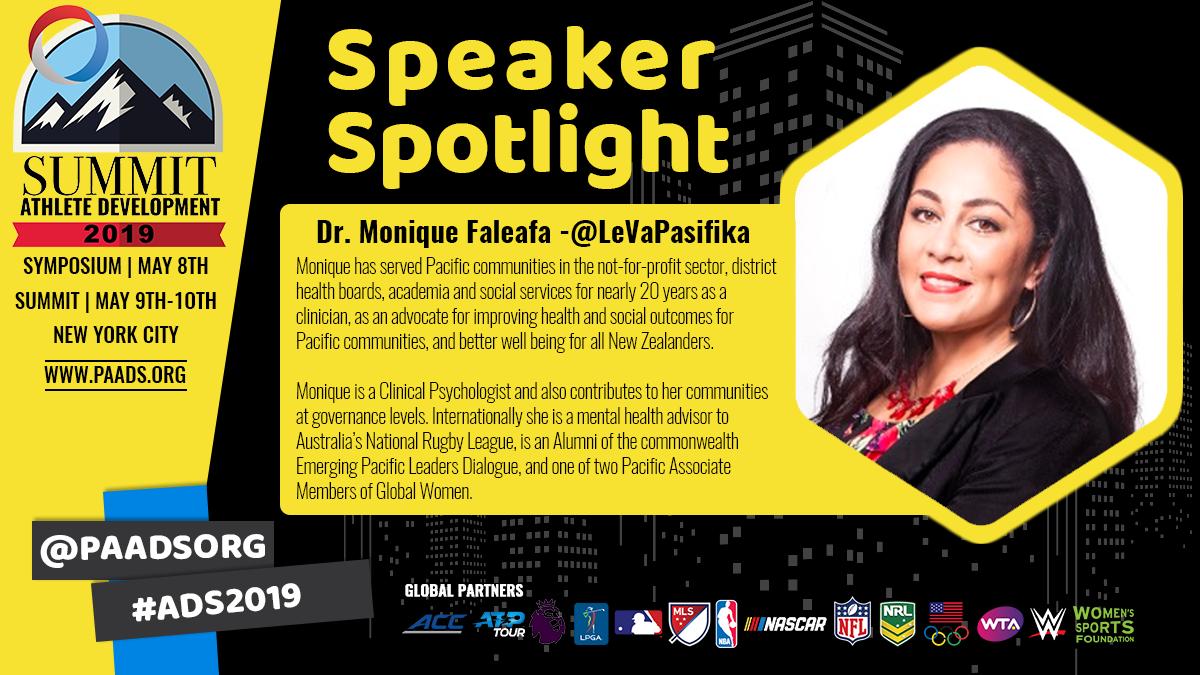 paadsorg's tweet image. Who&apos;s ready for another #paads #ads2019 #speakerspotlight ?! 

Monique Faleafa @LeVaPasifika will be joining us from #NewZealand to present on mitigating culture gap risk and its impacts on #mentalhealth risks in athletes  #athletedevelopment