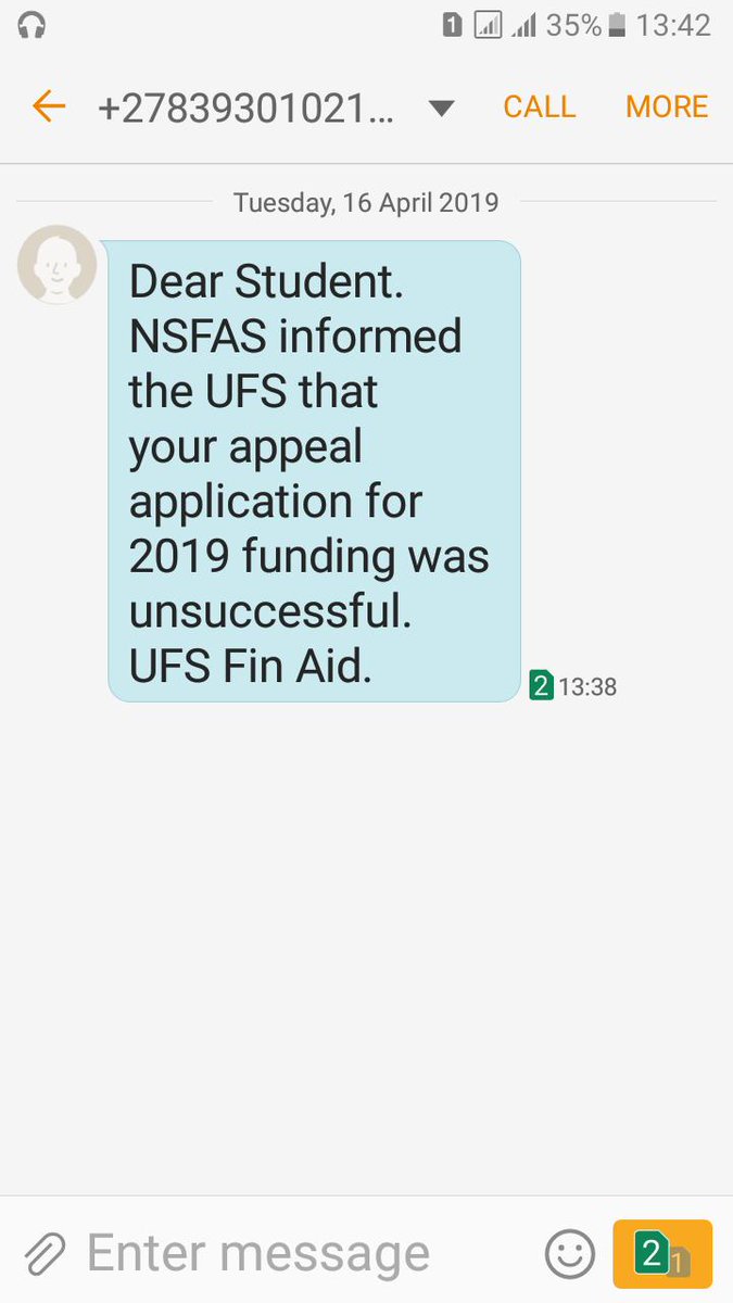 Bluejuicefx's tweet photo. @myNSFAS The saddest sms a poor student can receave https://t.co/QsJemKcWI0