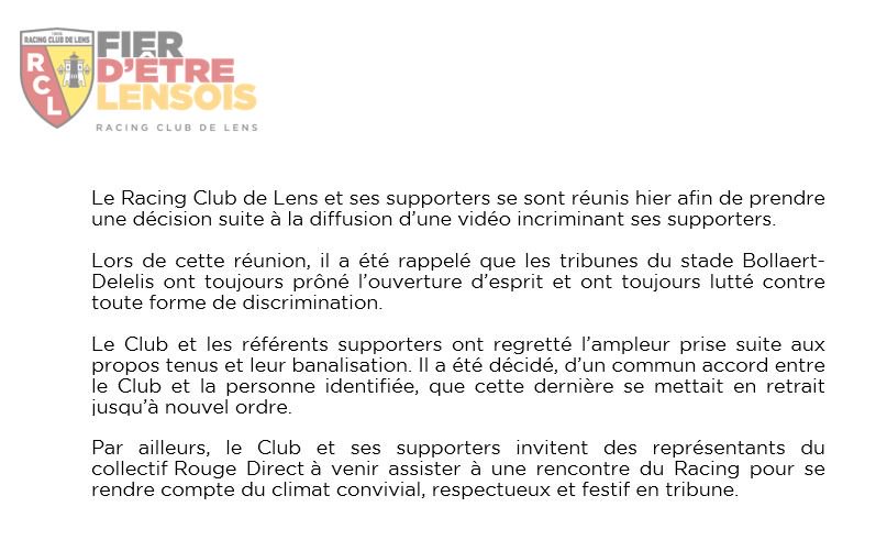 RCLens's tweet photo. Communiqué du Racing Club de Lens
@LFPfr @Prefet62 #rclens https://t.co/tqoQFkUuSQ