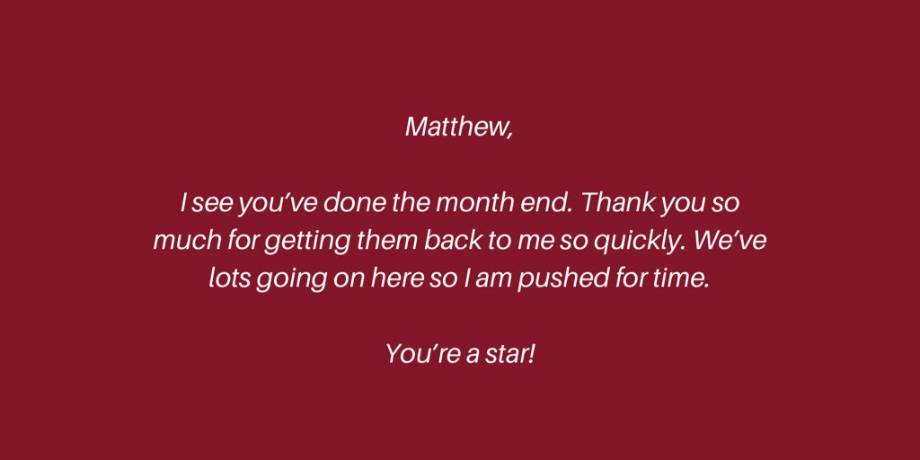 We’re here to make our clients’ lives easier. 

Well done to our accounts apprentice, Matthew, who has done a “reet good job” getting this feedback from our client, <a href="/ecc_views/">ECC_Views</a> 👍🏻