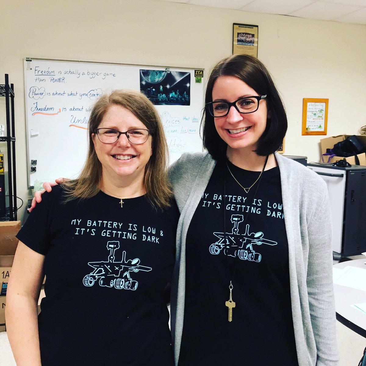 sandra_athey's tweet image. When your co-worker is a @NASA and robotics nerd like you, so she gets you matching #opportunityrover t-shirts!! 😄❤️ @PageKessler