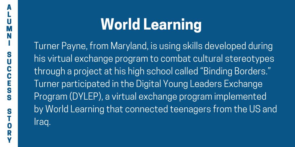 StevensInit's tweet photo. Learn about how @WorldLearning #DYLEP alumnus Turner Payne used skills learned during his virtual exchange to develop a project that combats stereotypes. #worldclassconnection https://t.co/b9S2Nsn2O5 https://t.co/wjgr1m6TEx
