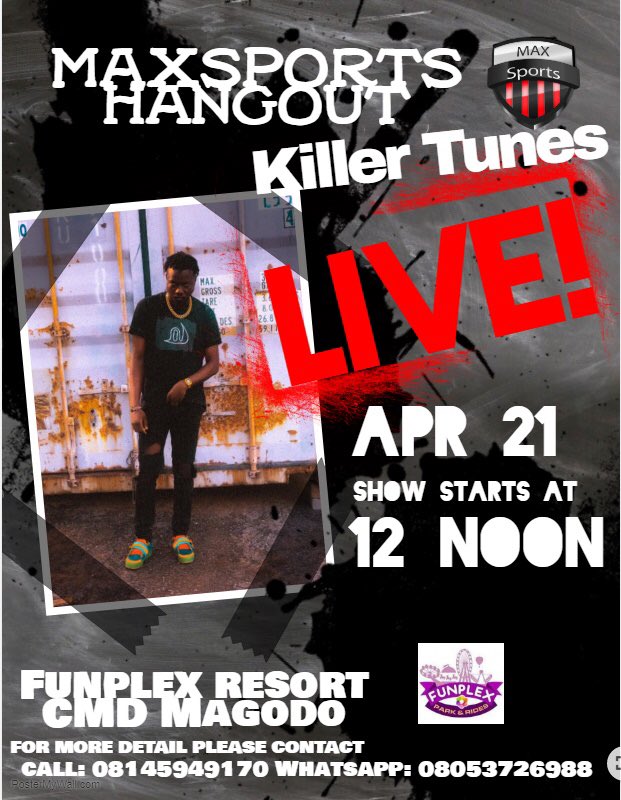 seunadewale03's tweet photo. #Maxsportshangout will be hosting us all and @Killertunes_Tii will be there

Easter Sunday 21 April is the date 

12 noon

 @Funplexng CMD Magodo is the venue. 

Gate fee: Free

You can’t afford to miss it https://t.co/pfDVQD300K