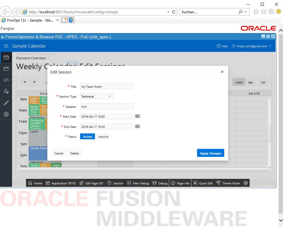 FriedholdMatz's tweet photo. Checked integration of #APEX in #OracleForms with #FormsOptimizer 's #WebView:
=> works very well .
Questions:
- how automate the APEX login from Forms ?
- how exchange two-way events & data : Forms<=>APEX ? https://t.co/u0sjG1varE