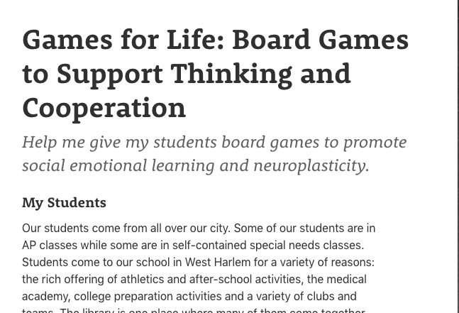 APRCHSLibrary's tweet photo. All of our DonorsChoose projects are currently being matched, including a one day only (April 16th) matching grant for the project called "Games for Life"....show your support today! https://t.co/62ZS9tiejK https://t.co/Bu1t2glss5