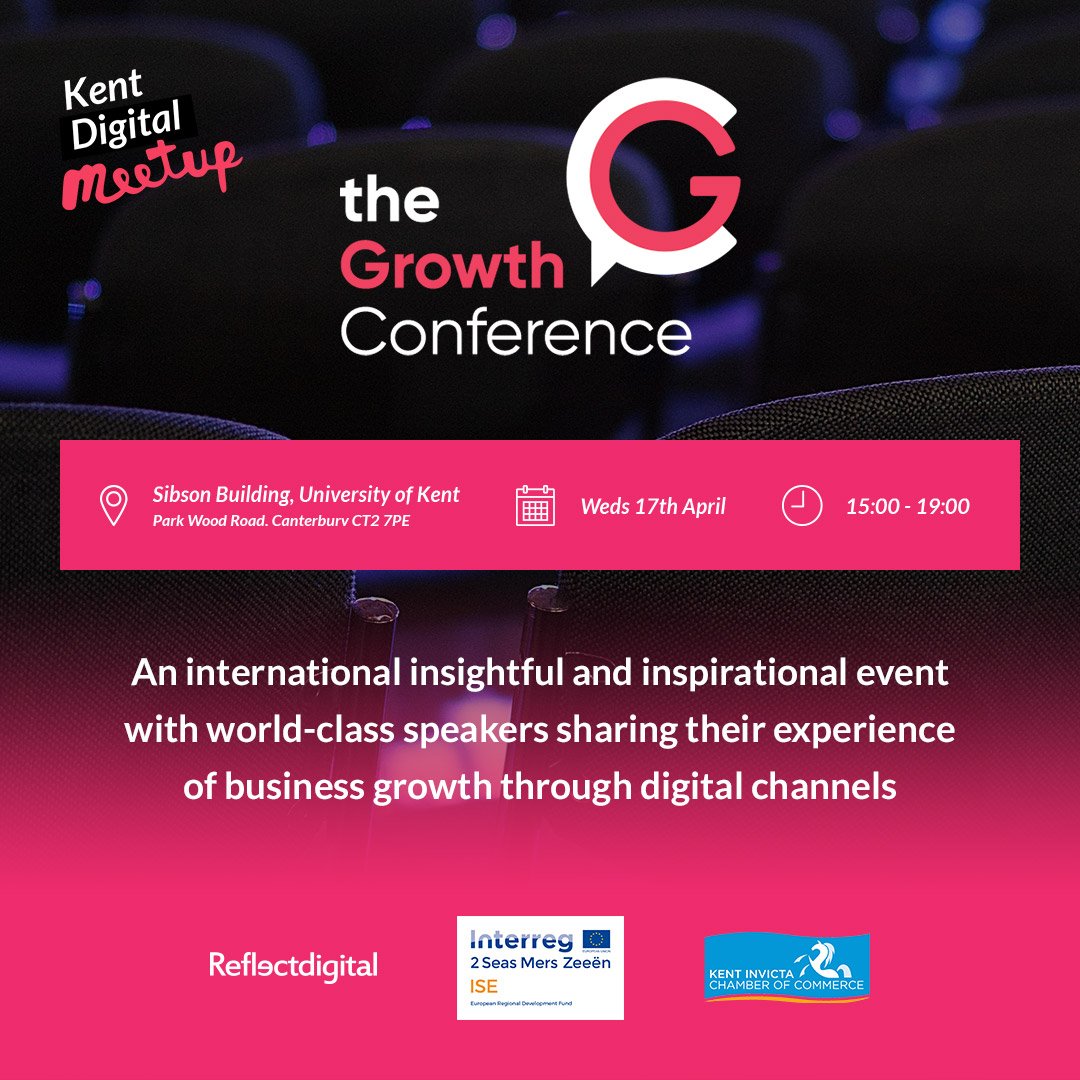 The Growth Conference with #KentDigitalMeetup is NEXT WEEK! Check out the incredible lineup of speakers, the itinerary and to get your #tickets ow.ly/Ma3n50puHoP <a href="/BeckyReflect/">BeckyReflect</a> @ReflectDigital <a href="/Kent_cc/">Kent County Council</a> <a href="/UniKent/">University of Kent</a> <a href="/Space__Between/">Space Between</a> <a href="/marketing_am/">Senia</a> <a href="/LukeFrake/">Luke Frake</a> #TheGrowthConference