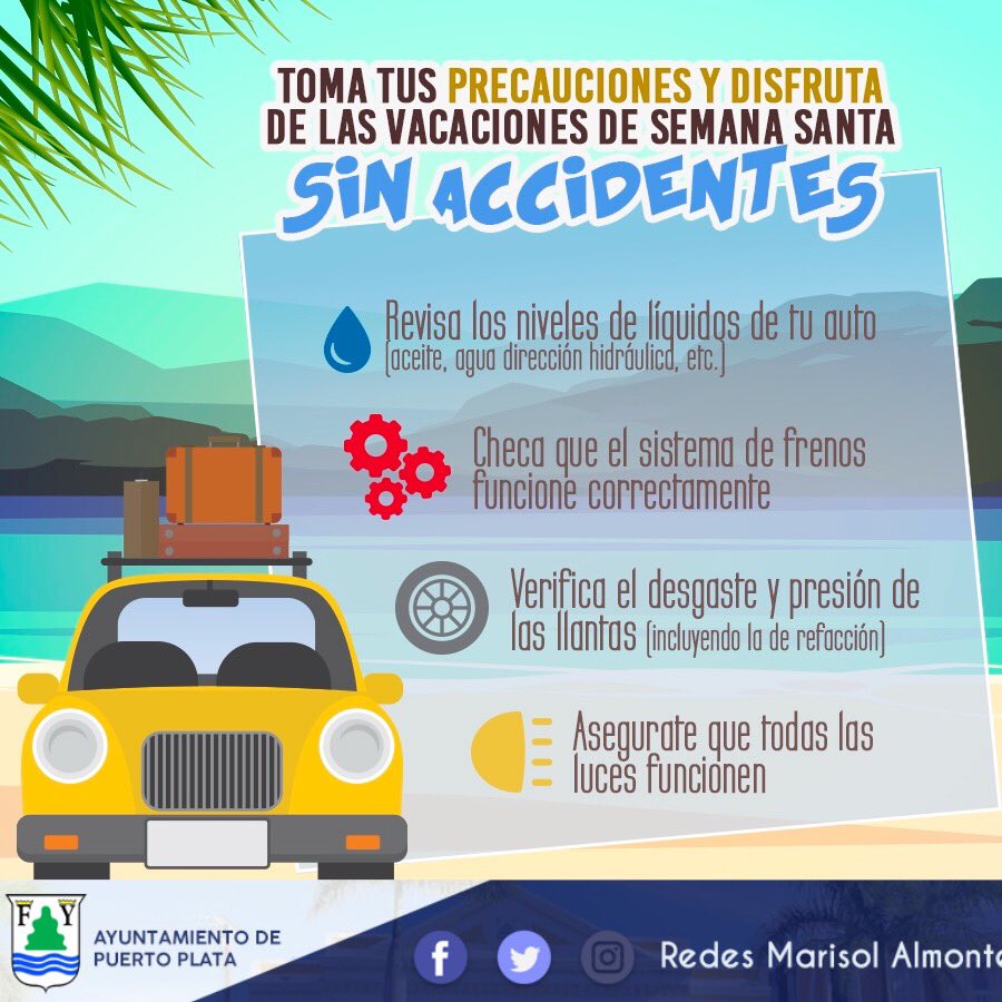 RedesMarisol's tweet photo. Tomas tus precauciones y disfruta de las vacaciones de Semana Santa sin accidentes. #Ssk19🏝 https://t.co/sXFBWcDBWP