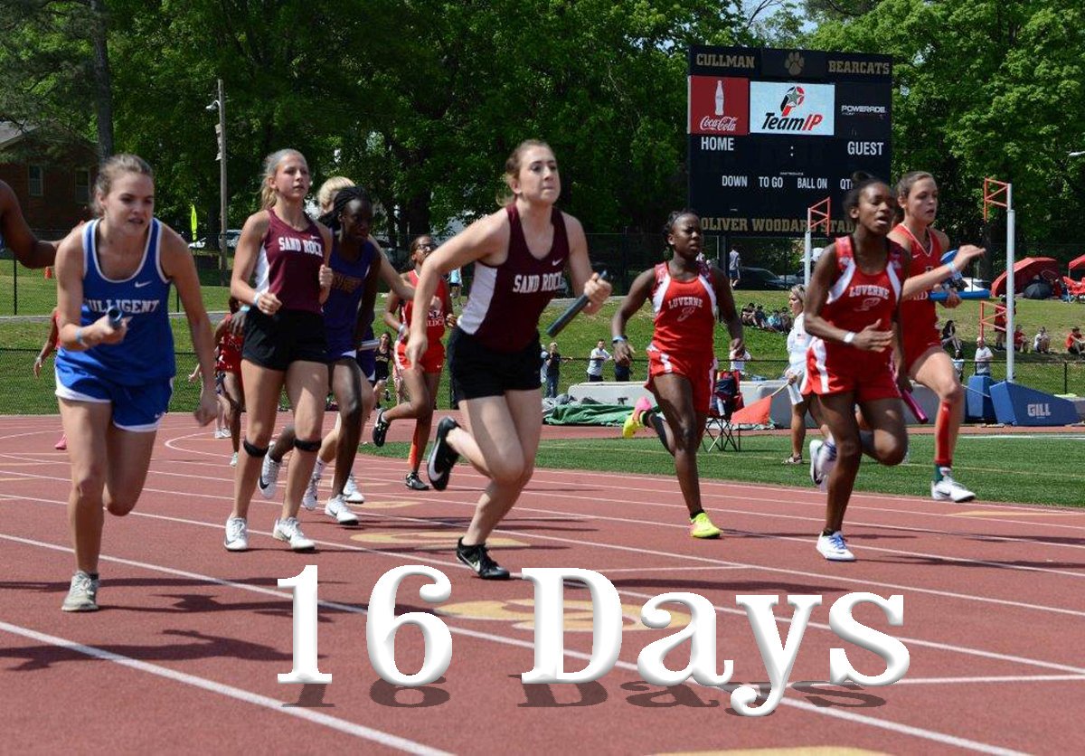 AHSAAUpdates's tweet image. 16 Days until the start of the Outdoor State Track Meets in Gulf Shores and Cullman!