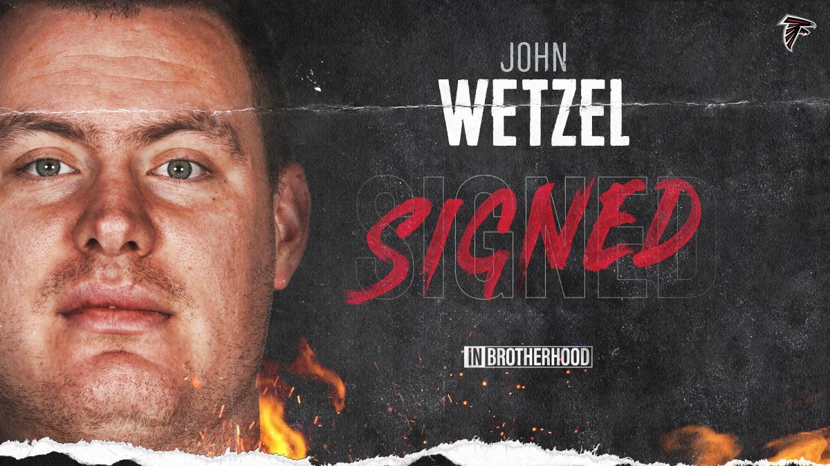 AtlantaFalcons's tweet photo. TRANSACTION: We have signed OT John Wetzel to a one-year contract. 

Welcome to the Brotherhood, John! 

📝 - https://t.co/kiFkBbhn1e https://t.co/6123IpQvyX