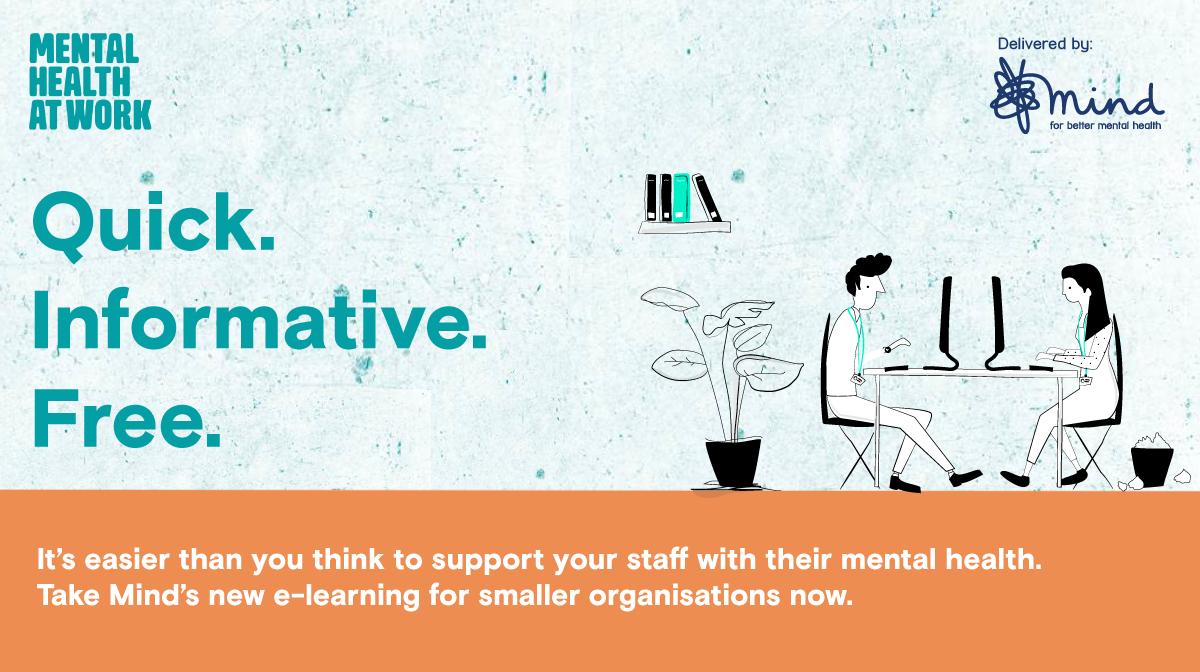 City_MHA's tweet photo. Did you know that only 23% of employees in small organisations feel comfortable disclosing poor mental health? @MindCharity have developed free, quick online training for #smallworkplaces, designed to build confidence for staff at all levels: https://t.co/HDi6JTGxSq https://t.co/HIpIHX3q3f