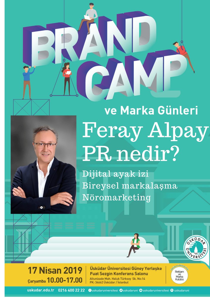 Yarın Üsküdar Üniversitesinde gerçekleşecek olan brand camp ve marka günleri etkinliğinde Feray Alpay, PR nedir? Sorusuna cevap arayacak ve digital ayak izi, bireysel markalaşma, nöromarketing konuları ilgili merak edilen soruları cevaplayacak.  <a href="/uskudaruni/">Üsküdar Üniversitesi</a> <a href="/ferayalpay_pr/">Feray Alpay</a>