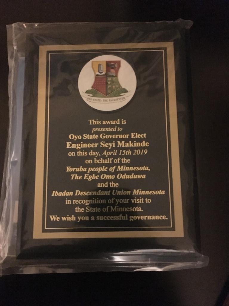 seyimakinde's tweet photo. I was honoured to receive an award from the Yoruba people of Minnesota, Egbe Omo Oduduwa and the Ibadan Descendants Union in Minnesota. Thank you for the reception and the good wishes. https://t.co/AkYzm9KRNc