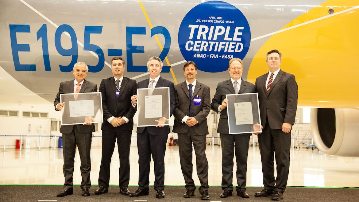 AstWilliam's tweet photo. Very proud of our team in Brazil as the E195-E2 just received triple type certification (ANAC, FAA &amp; EASA) yesterday.
On time and exceeding specification. Fuel burn 1.4% lower than expected.
Clearly confirms the E195-E2 attributes of Profit Hunter.
1st delivery later this year! https://t.co/0gvnW9erUs