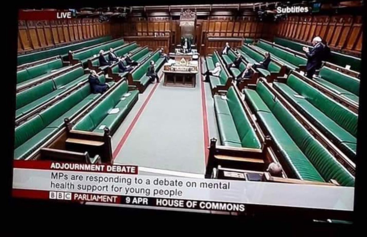 In the UK...suicide accounts for more deaths in men under 45 than any other cause. Also in the UK there are 650 elected MPs, so how would they all cram into the House of Commons for a debate on mental health in young people when there’s only 427 seats? #simples only 11 show up 🤷‍♂️