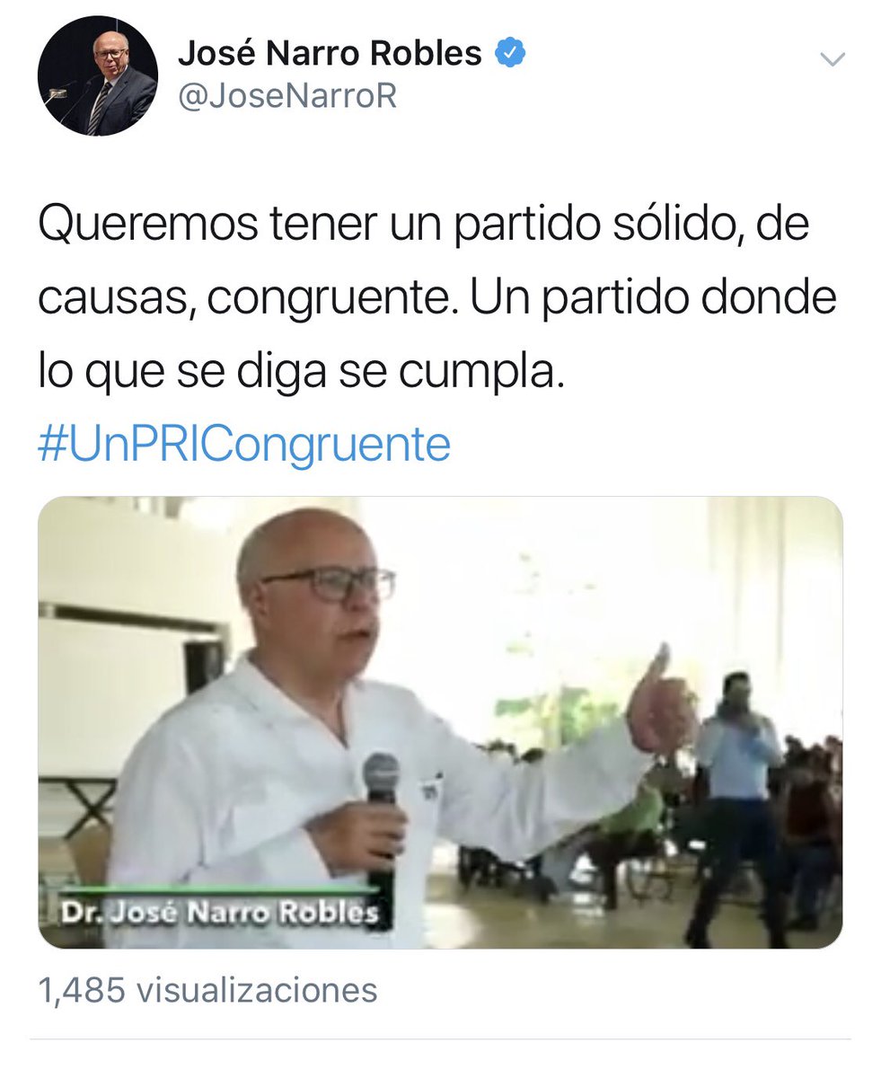 TeamNARRO's tweet photo. “Queremos tener un partido sólido, de causas, congruente. Un partido donde lo que se diga se cumpla. #UnPRICongruente”
Por eso #YoConNarro #PRIconNARRO #NarroPresidente #NARRO #PRI #RevolucioNARRO https://t.co/lWYPcs6ulO