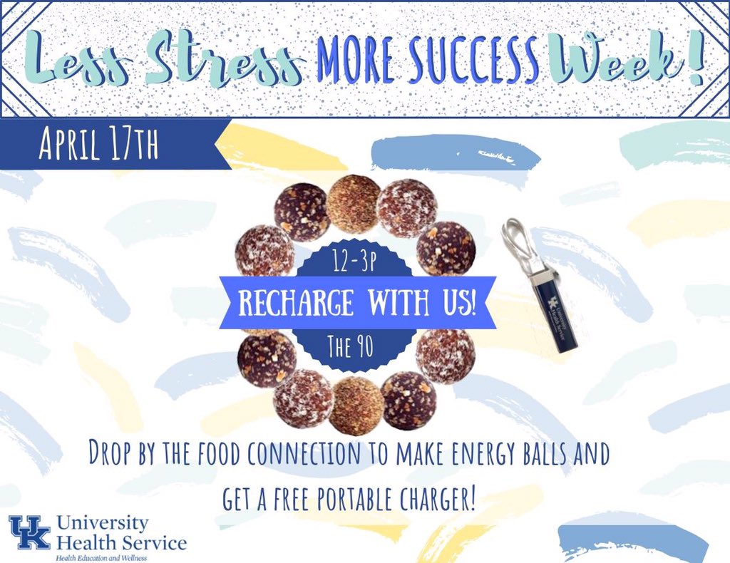 UHSPaws's tweet photo. #RechargeWithUs is happening tomorrow! You don't want to miss out on energy balls and portable chargers! #LessStressMoreSuccessWeek #StressLessUK https://t.co/vioiTaXniW