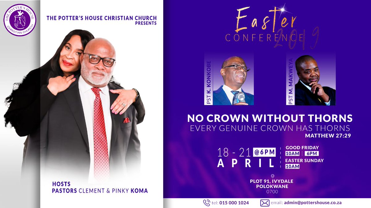 pottershousePLK's tweet photo. Please join us for our Easter Conference this coming long weekend.

"NO CROWN WITHOUT THORNS" 
Every Genuine Crown has Thorns

See You There! https://t.co/o0cBTdrJxE