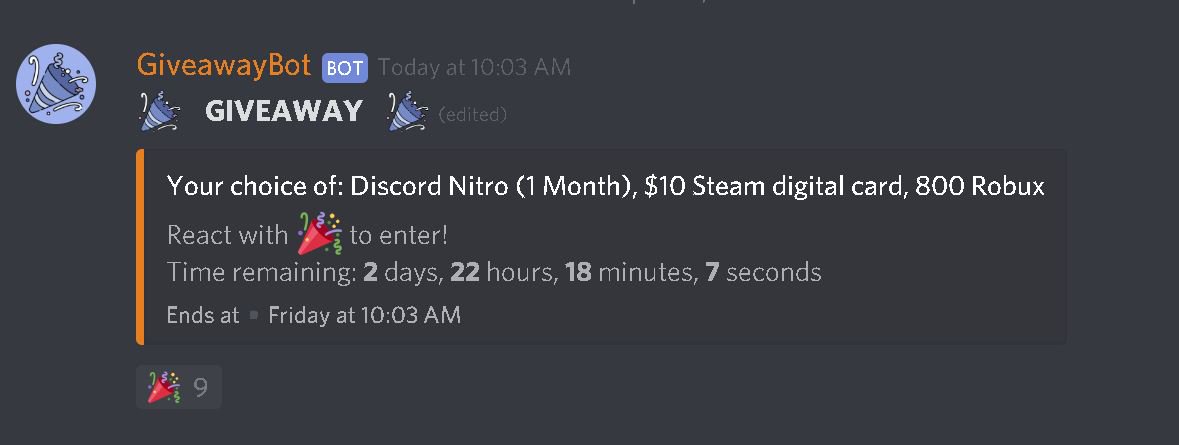 Reward Xp On Twitter Using Giveawaydiscord To Host Our First Giveaway On Discord Come Join For A Chance To Win 1 Month Of Discord Nitro 10 Steam Digital Gift Dode Or 800 - discord robux giveaway