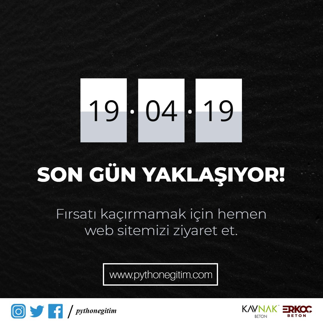 pythonegitim's tweet image. Bu fırsat kaçmaz!
19 Nisan 2019'a kadar Python Eğitim platformu içerisinde bulunan çevrimiçi öğrenme ortamında ki eğitimi tamamla, doğrulanabilir katılım belgen ve sürpriz hediyelerin kapına kadar gelsin. 
#PythonEğitim #Python #yazılım #programlamadili #Pythondersleri