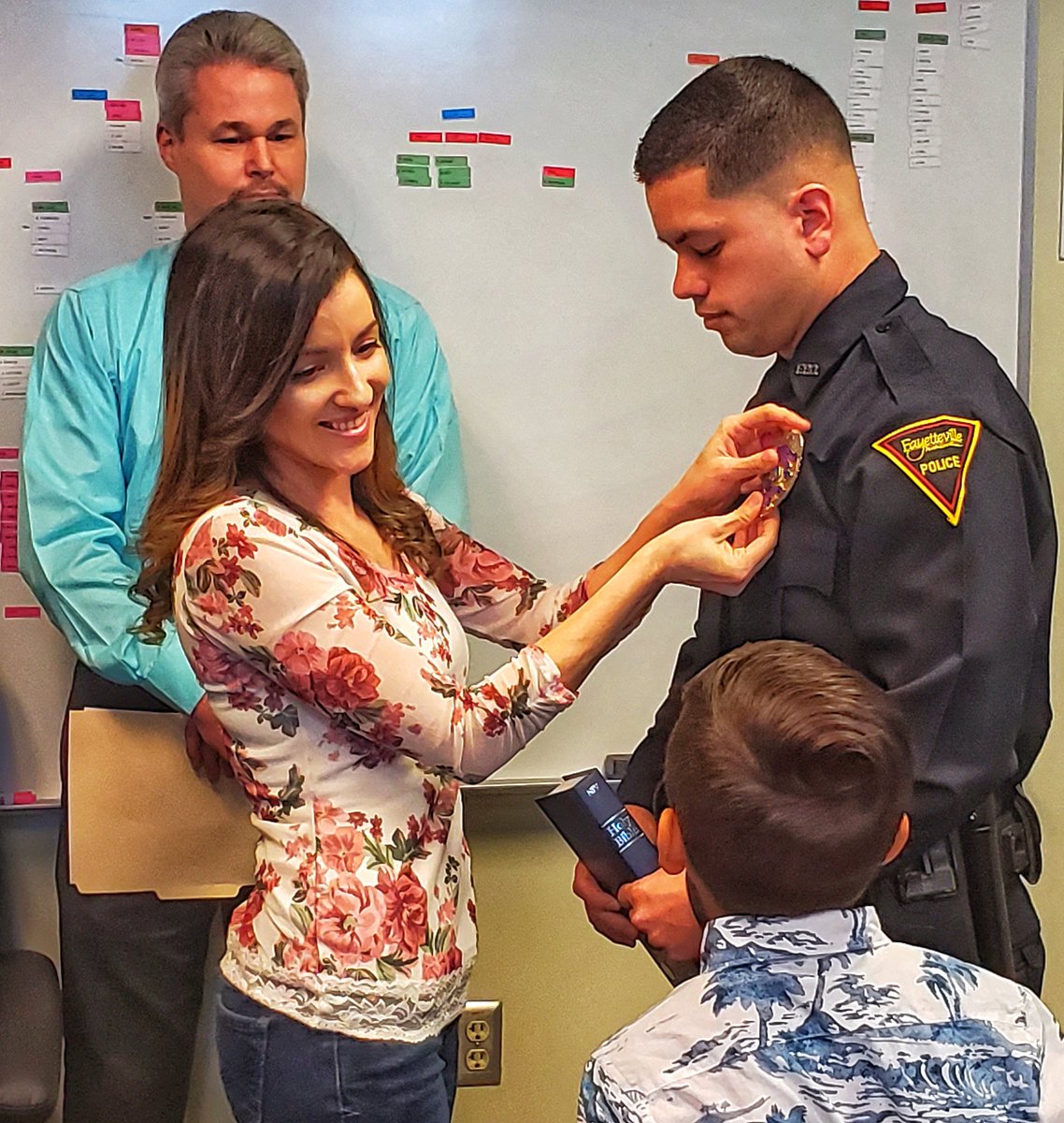 FayettevillePD's tweet photo. Join us in welcoming Officer Torres to the #FayPD family! He was sworn in as an Officer today by Magistrate Miller. Welcome! https://t.co/gTRqRrGz78