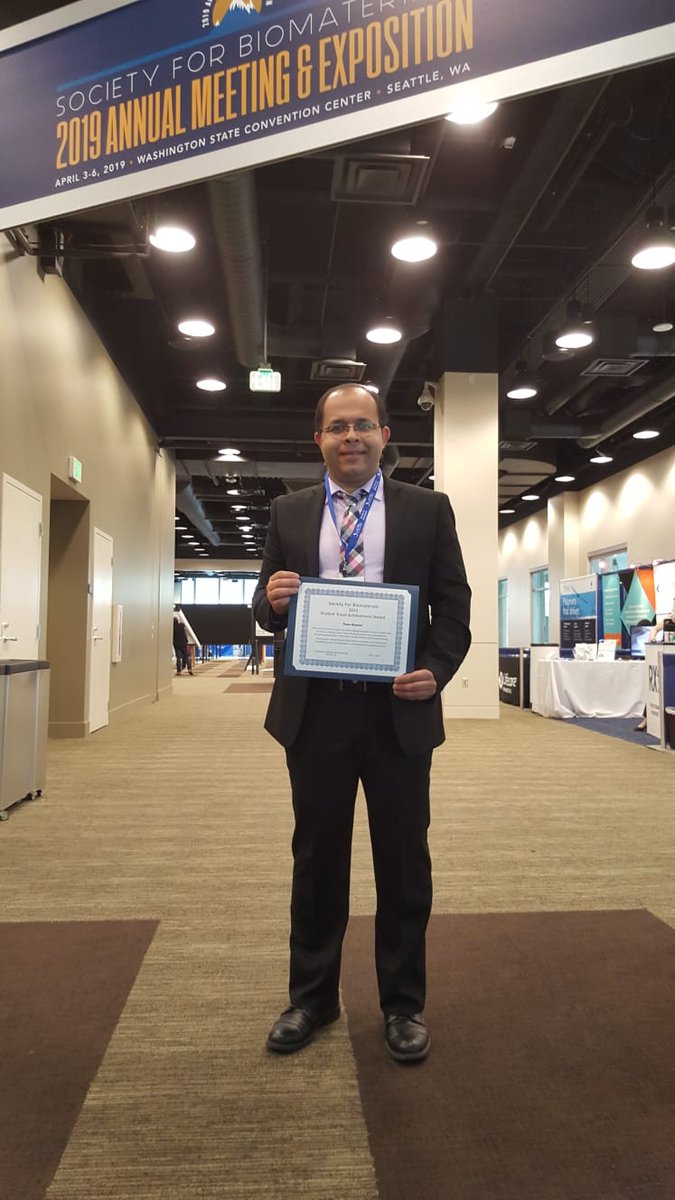 LipkeLab's tweet image. Congratulations to Iman Hassani for receiving the #SocietyforBiomaterials STAR Award, which recognizes student research excellence! Iman was very excited to have the opportunity to travel to Seattle for the first time and present our lab's cancer tissue engineering work. #SFB2019