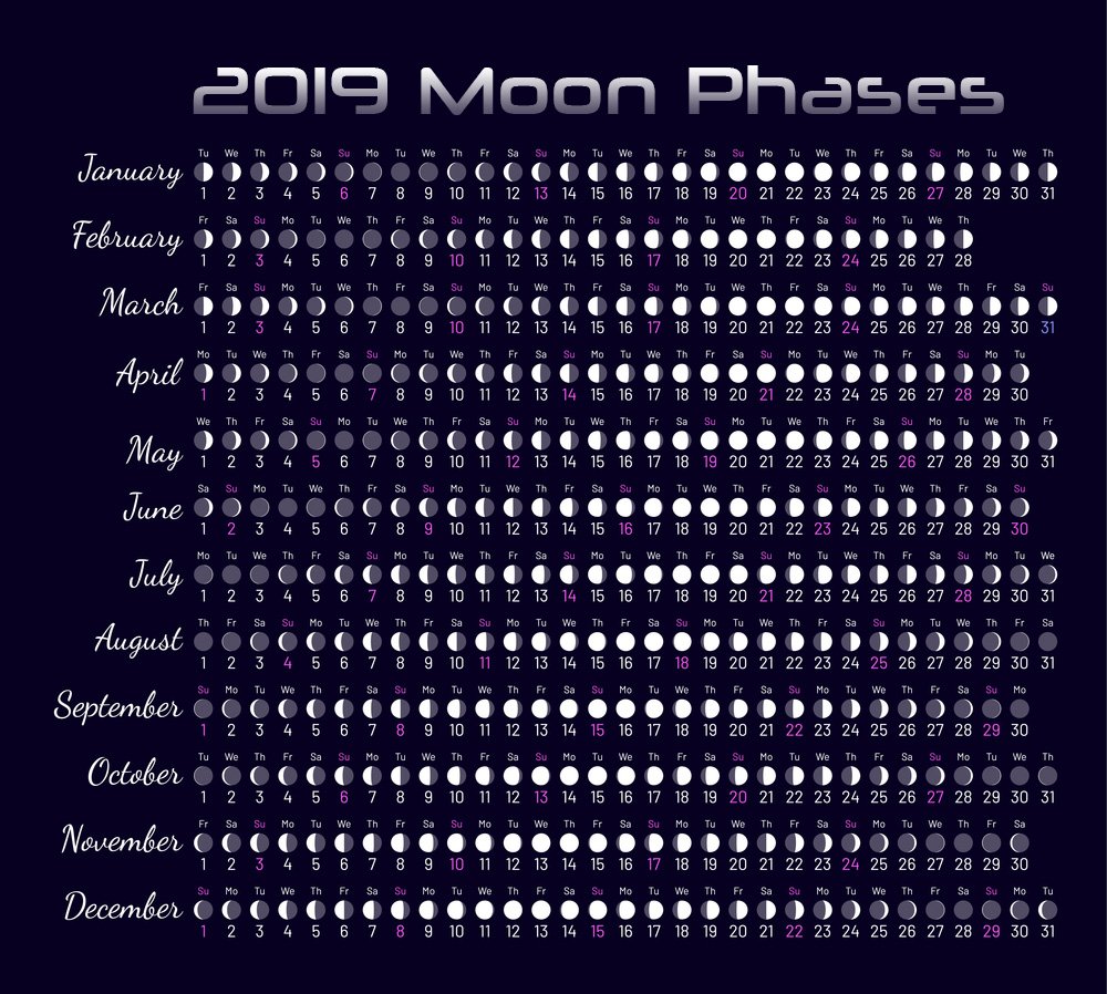 CyberspaceLabs's tweet image. 2019 Moon Phases #Moon #Luna #Lunar #Space #USA #World
