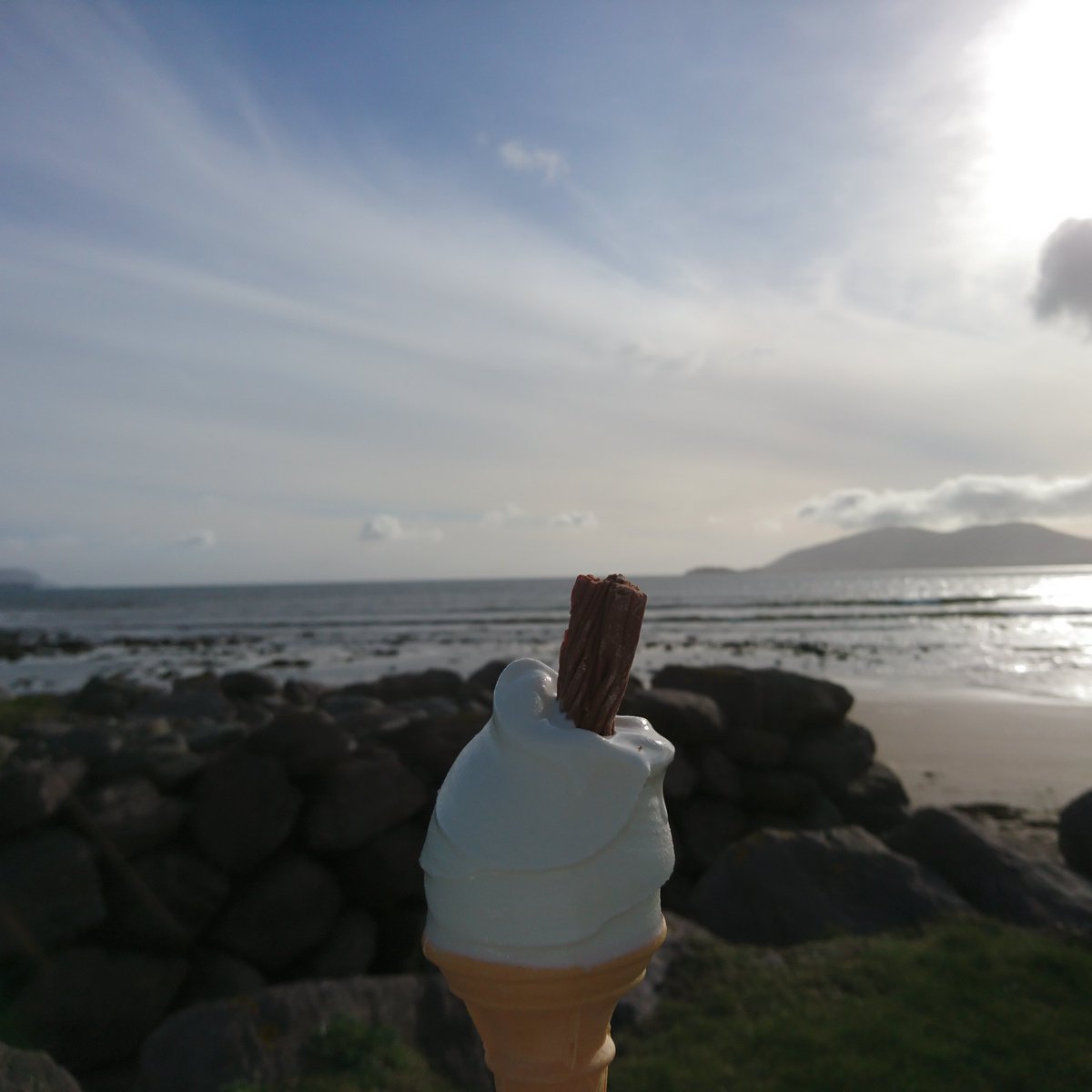 There's nothing like celebrating the sunshine ☀ with a 99 ice cream cone! 😊 .. #visitwaterville #watervilleireland #skelligcoast #ringofkerry #wildatlanticway #ireland #blueskyday #kerryireland #watervillekerry