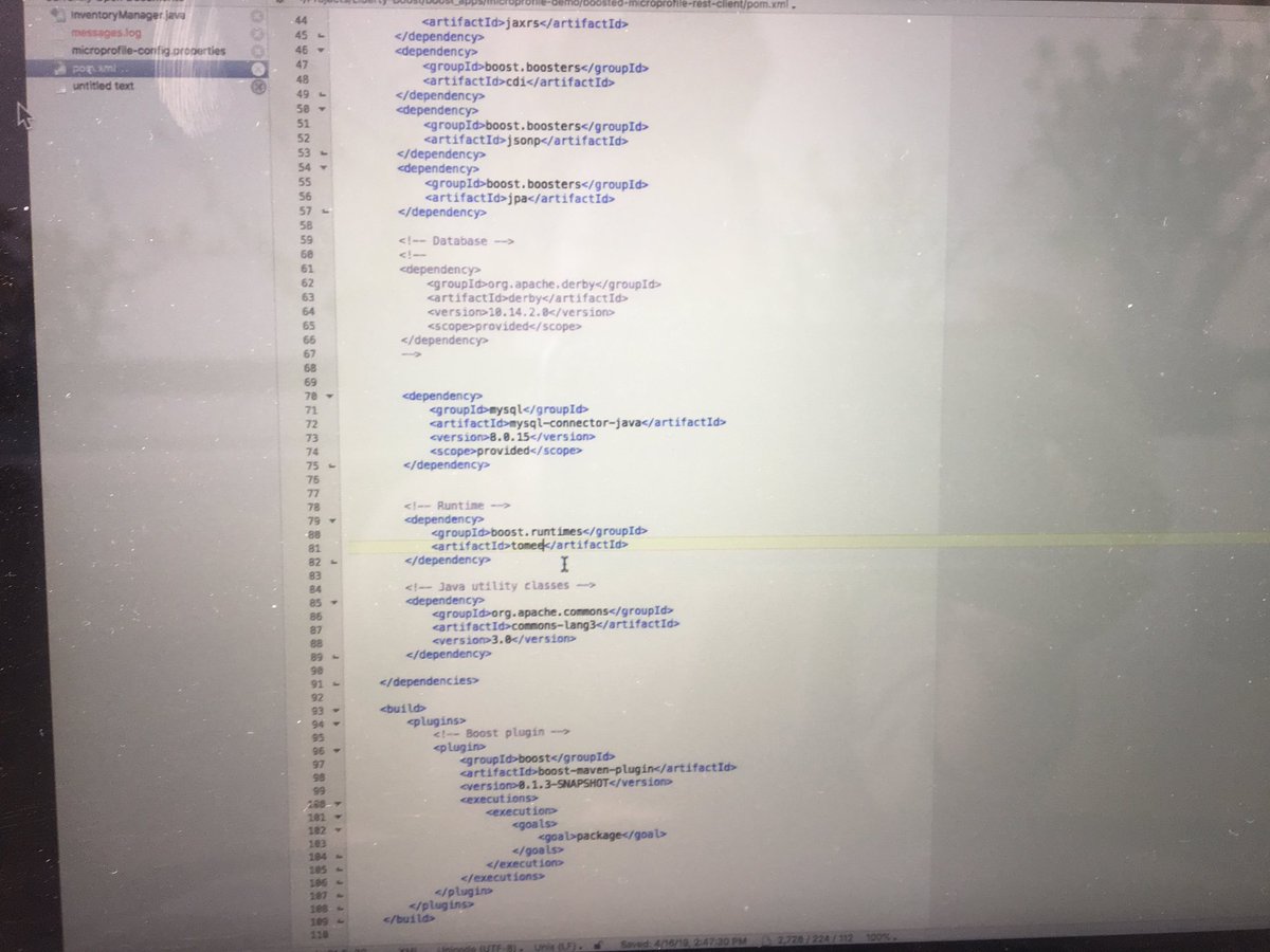 MicroProfileIO's tweet photo. Live demo #code introducing #Boost plugin work from @IBM, running @OpenLibertyIO & @ApacheTomEE ! a vision of 💛@MicroProfileIO based development environment that could build off the #microprofileStarter! #opensource https://t.co/dSX9dOyX4N