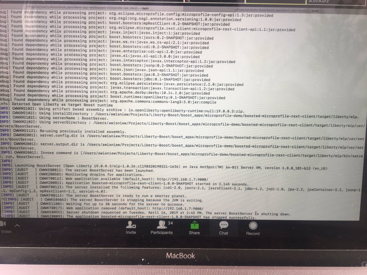 MicroProfileIO's tweet photo. Live demo #code introducing #Boost plugin work from @IBM, running @OpenLibertyIO & @ApacheTomEE ! a vision of 💛@MicroProfileIO based development environment that could build off the #microprofileStarter! #opensource https://t.co/dSX9dOyX4N