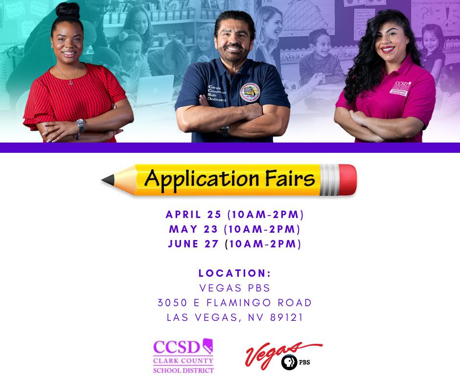 Teach_Vegas's tweet photo. Need assistance with completing your application or simply need to start one? Then join us for our Application Fair April 25th at Vegas PBS from 10am to 2pm. For more information or to start an application, visit https://t.co/MgF8so92CS.
@ClarkCountySch @VegasPBS https://t.co/aTREKtwF7m
