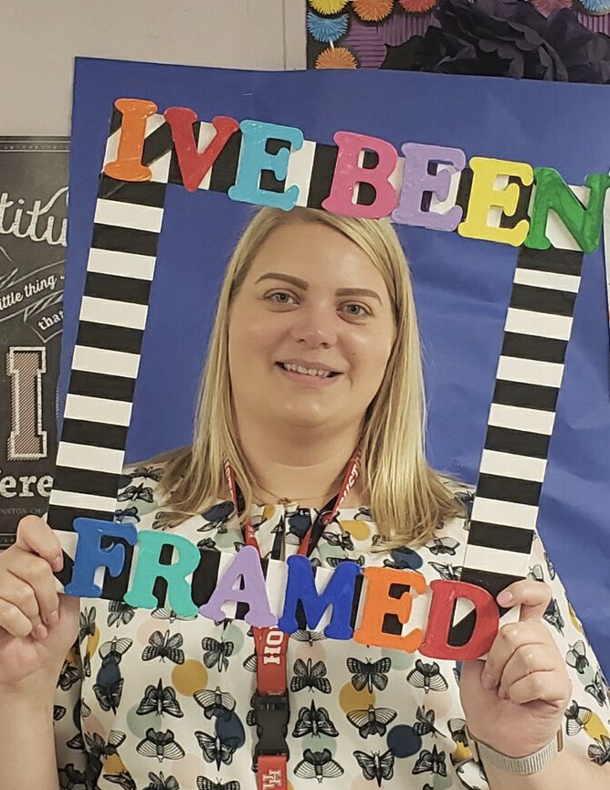 CorneliusElem's tweet photo. This morning Ms. Mathre got framed!  She was waiting her whole life for this moment. She brings much joy and laughter to everyone! #gotframed https://t.co/3i2Eq9rGeN