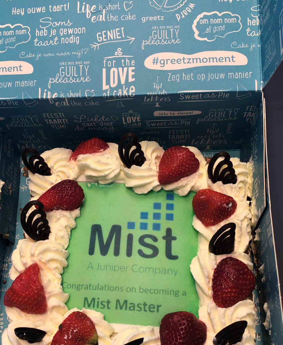 Dutch_Fi's tweet photo. @MistSystems @JuniperNetworks Thank you for the delicious cake. Much appreciated. This is an incentive for co-workers to start their Mist Master certification. π
#yaworks #wifi #mist #mistmaster https://t.co/XVW8LF9TBq