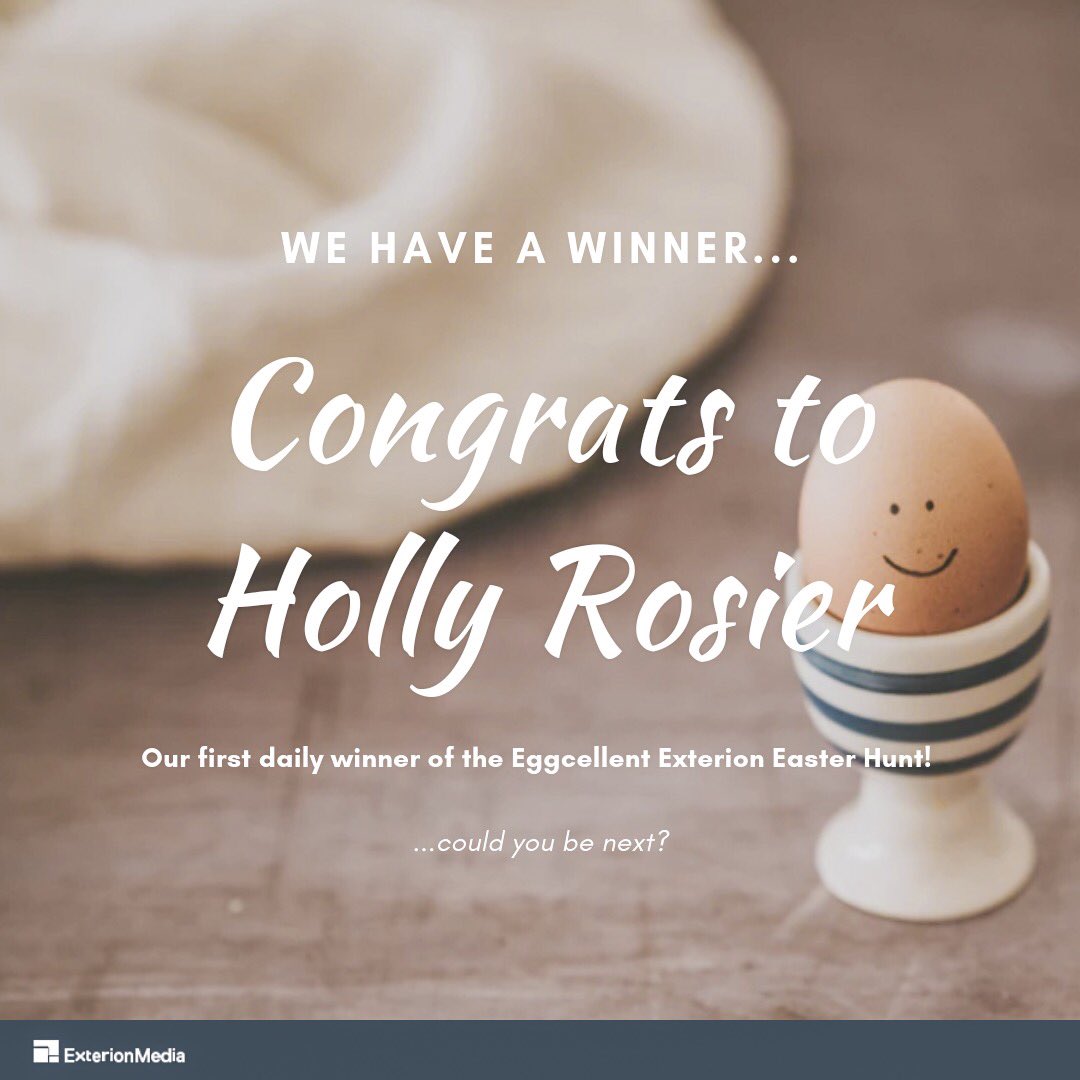 Egg-xtra egg-xtra, we have a winner! Congrats Holly, you’ve won a prize in our Easter Egg Hunt 🥚fancy your chances at winning theatre tickets, Amazon vouchers or even a <a href="/NintendoUK/">Nintendo UK</a> Switch? Click 👉🏻 bit.ly/2Gd2JT5 for more details. Hoppy #Easter everyone! #ExterionLive