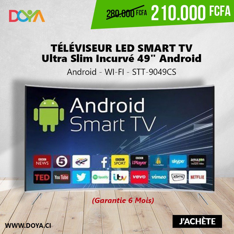 Doya_ci's tweet photo. Smart Technology Téléviseur LED Smart TV - Ultra Slim Incurvé 49" Android - WI-FI - (Garantie 6 Mois) Commandez ici 👉 https://t.co/RkSbjrG3Vr 🛒 https://t.co/IYhZJRw0GU