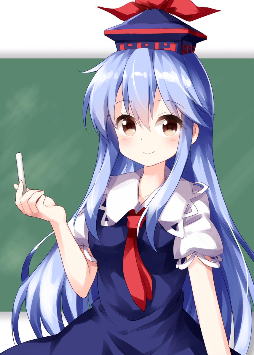 kamishirasawa keine 1girl solo chalk long hair hat dress blue hair  illustration images