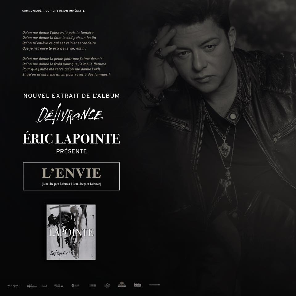 Éric Lapointe présente aujourd’hui un tout nouvel extrait de son dernier disque #Délivrance : une reprise fracassante de L’envie. 
Pour découvrir l’album, c’est par ici &gt;&gt;&gt; select-digital.lnk.to/EricLapointeDe…