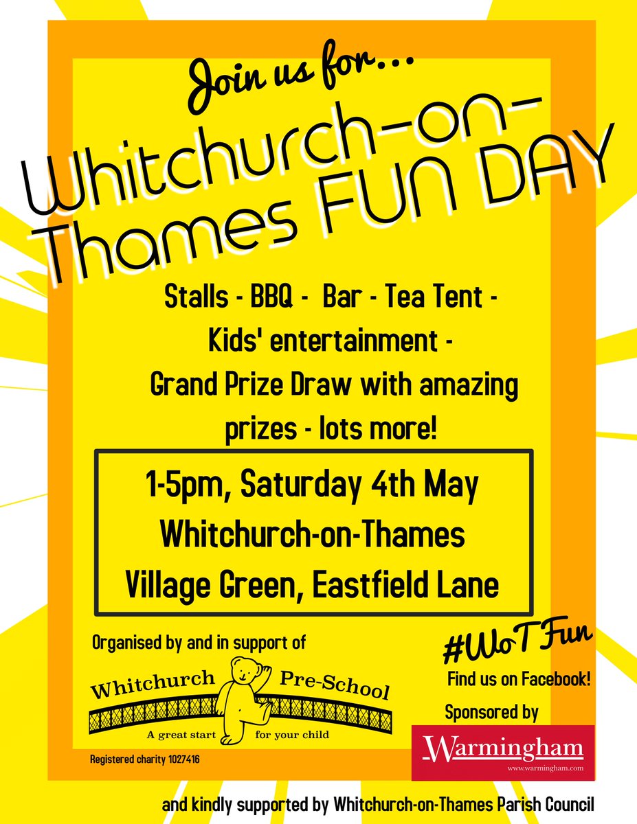 The #Whitchurch on Thames FunDay in support of Whitchurch Pre School is coming up! #whitchurchonthames