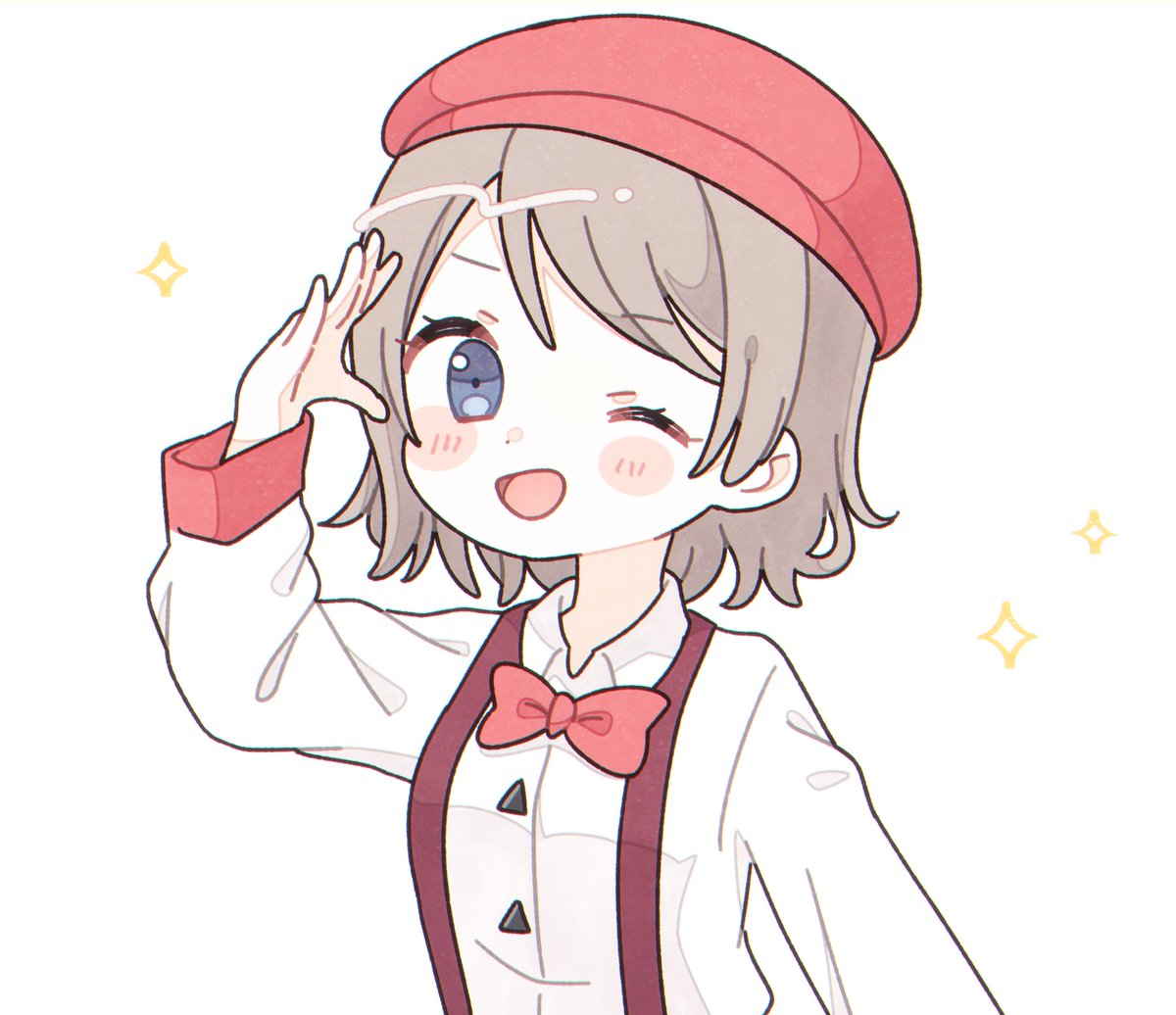 watanabe you 1girl one eye closed hat solo bow suspenders bowtie  illustration images