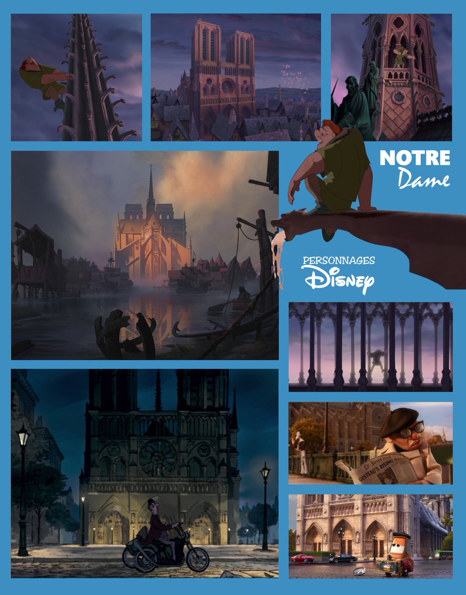 persodisney's tweet photo. (Notre-Dame) La cathédrale touchée hier par un violent incendie figure dans plusieurs films d’animation Disney :
- Le Bossu de Notre-Dame (1996)
- Les Aristochats (1970)
- Ratatouille (2007)
- Cara 2 (2011)
#notredame #NotreDameDeParis #disney #quasimodo #paris #pixar https://t.co/dG86LNHYis
