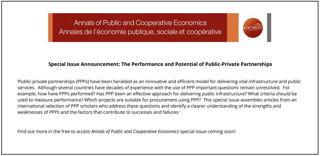 WileyEconBiz's tweet photo. Look out for the Annals of Public and Cooperative Economic special issue on public-private partnerships coming soon- Read more from the guest editors here: https://t.co/3Cv8lOWf3e https://t.co/ZSXMq9DYfi