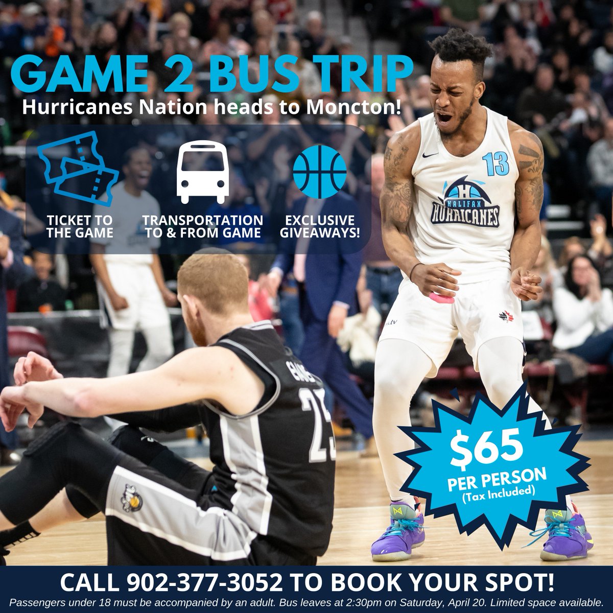 hfxhurricanes's tweet photo. HURRICANES NATION!

We're heading to Moncton for Game 2 on Saturday and we want you to come with us! $65 a person - includes your game ticket, transportation, and exclusive giveaways! 🙌

Bus leaves @ 2:30pm from 2717 Joseph Howe Dr. Limited spots available so book your spot now! https://t.co/kc7JTQh96O
