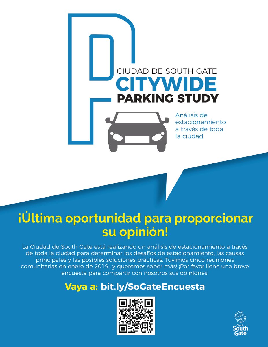 SouthGateCAgov's tweet photo. Reminder: Help us improve parking in our city. Please take our brief online survey by April 30. https://t.co/pZOlHu0WD4 #sogate #parking #giveinput https://t.co/5IODOTIGwc