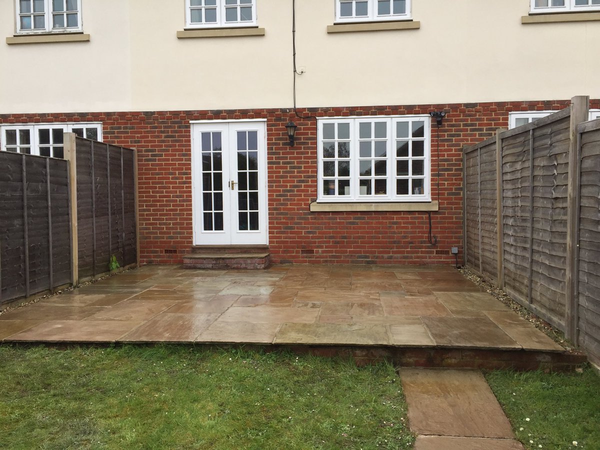 Before, during and after photos of a patio clean. Chemical wash, jet washed and sealant applied #BerkshireBoundaries #Patio #Woky #rdguk #LittleGreenBook #TheDirectory