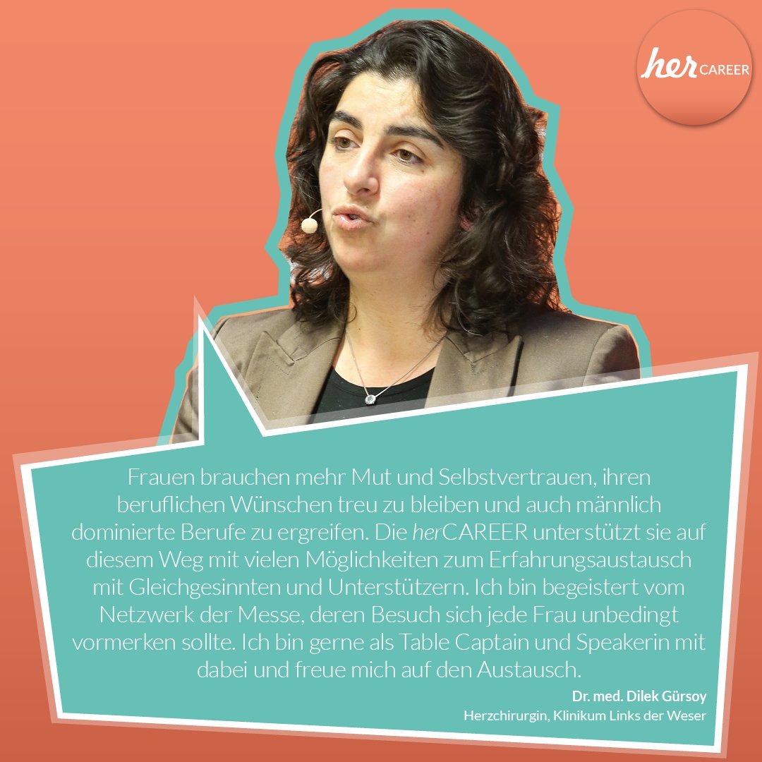 her_CAREER_de's tweet photo. Herzchirurgin @DilekGrsoy7 ist die erste Frau in Europa, die einem Patienten ein Kunstherz implantierte. Wir freuen uns Dich als Table Captain und Panel-Speaker bei der #herCAREER2019 dabei zu haben. 🎫Tickets: https://t.co/eYBZX2xAvZ #machenistwiewollennurkrasser #tablecaptain https://t.co/pojoyHDdXZ