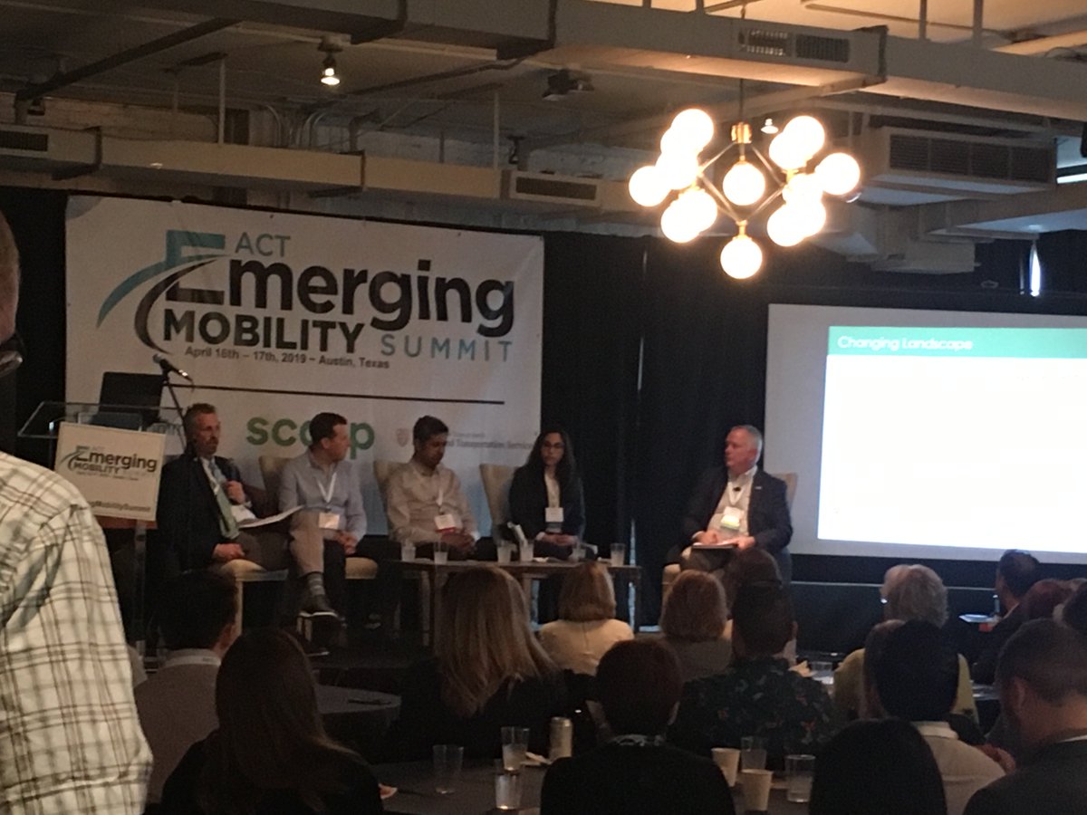 ACTNational's tweet photo. Plenary Session 2 has begun with panelists from @USDOTFHWA , @TxDOT , @takescoop , and @ICF on transitioning pilot projects to long-term programs. #EmergingMobilitySummit https://t.co/MnN8F1MTtp