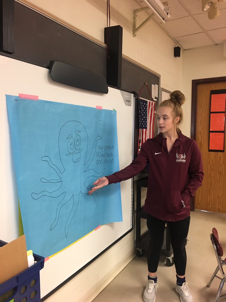 mrs_eschman's tweet photo. #littlepaw -the letter O - octopus- the book “Spoons “ celebrating what makes us special !@SKochPR @PrairieRidgeHS @IndustryCareers https://t.co/5uh0YAT0js